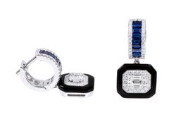 18 Karat Gold 3.65 Carat Diamond, Sapphire, and Black Onyx Drop Earrings