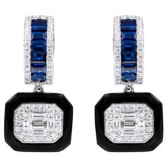 18 Karat Gold 3.65 Carat Diamond, Sapphire, and Black Onyx Drop Earrings