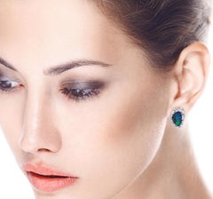 Ohrstecker mit 3,65 Karat Opal, Diamant und Saphir aus 18 Karat Gold