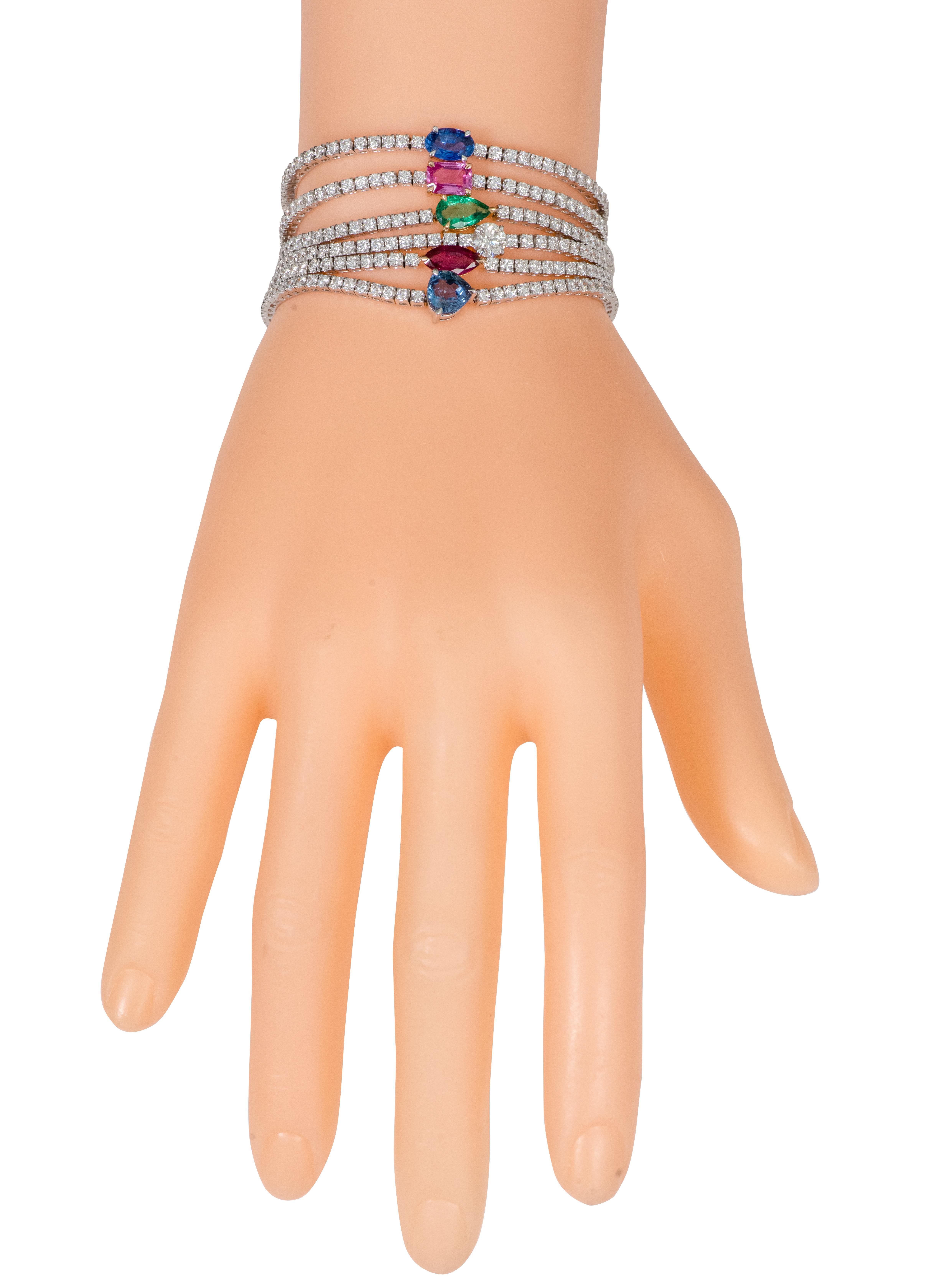 18 Karat Gold 3,65 Karat Solitär Blauer Saphir und Diamant-Tennisarmband im Angebot 1