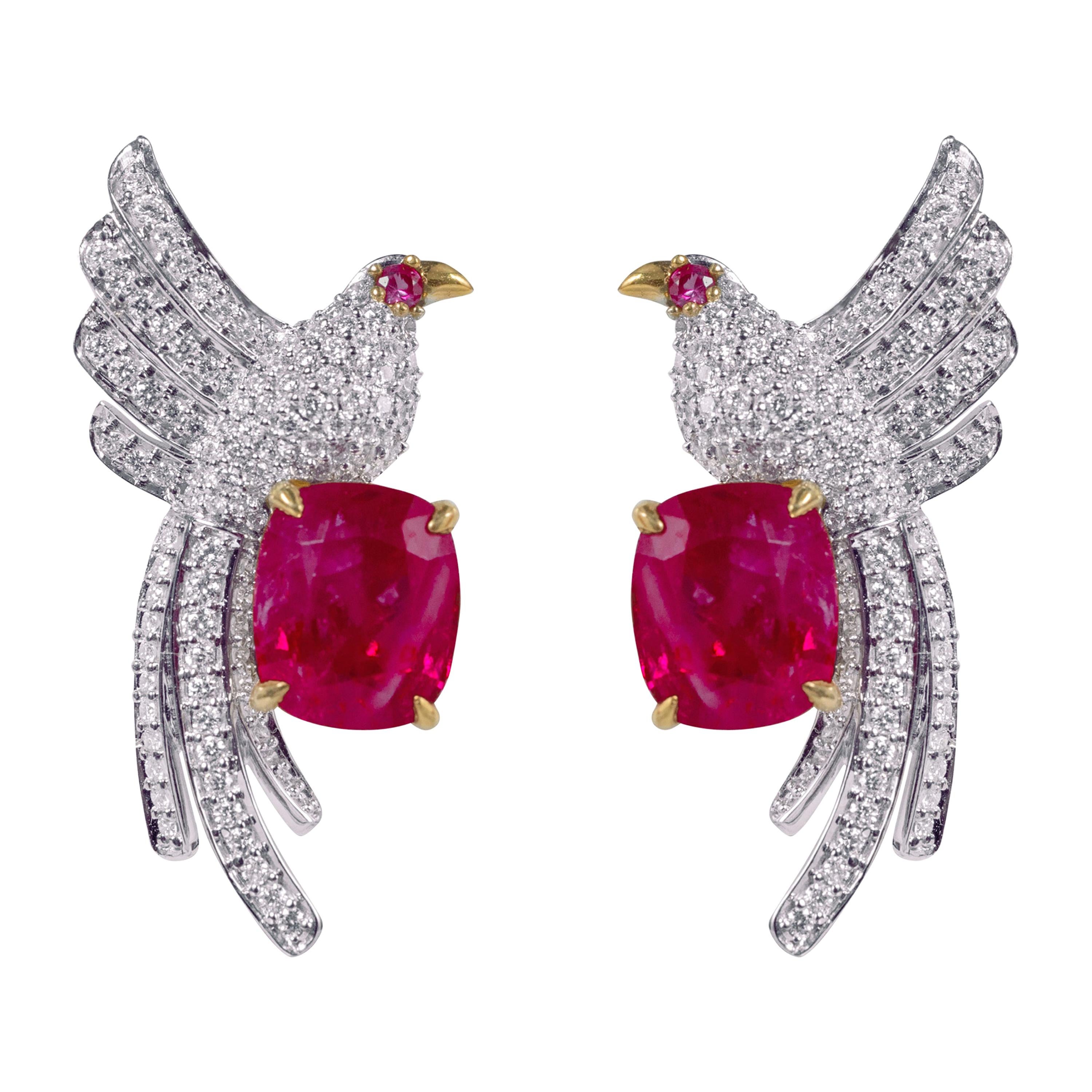 18 Karat Gold 3.67 Carat Natural Unheated Burmese Ruby and Diamond Stud Earrings For Sale
