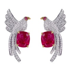 Pendientes de oro de 18 quilates de 3,67 quilates de rubí birmano natural sin calentar y diamantes