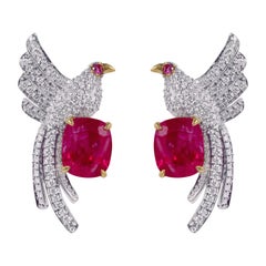 Retro 18 Karat Gold 3.67 Carat Natural Unheated Burmese Ruby and Diamond Stud Earrings