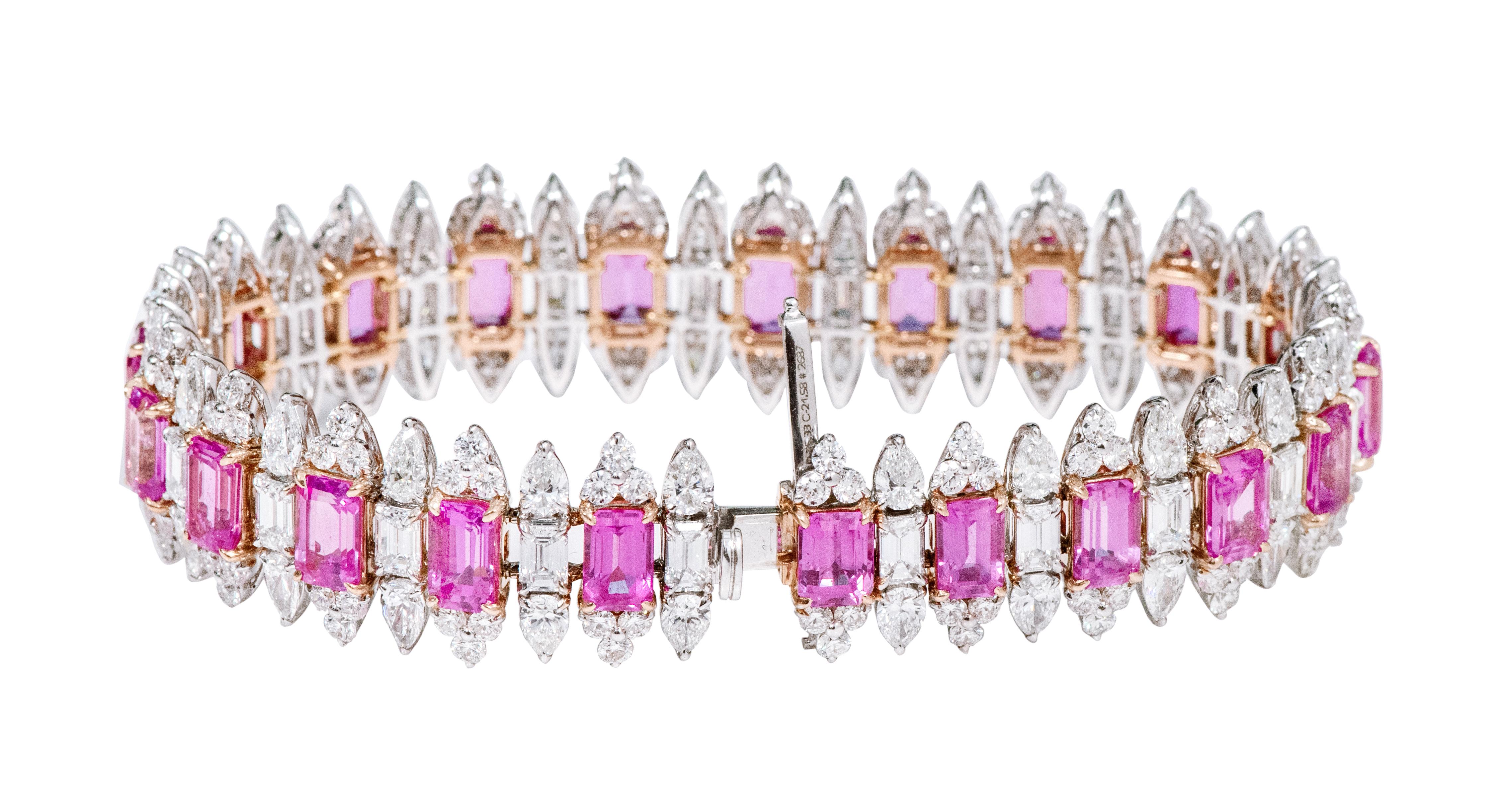 Armband aus 18 Karat Gold mit 36,91 Karat rosa Saphiren und Diamanten im zeitgenössischen Stil im Zustand „Neu“ im Angebot in Jaipur, IN