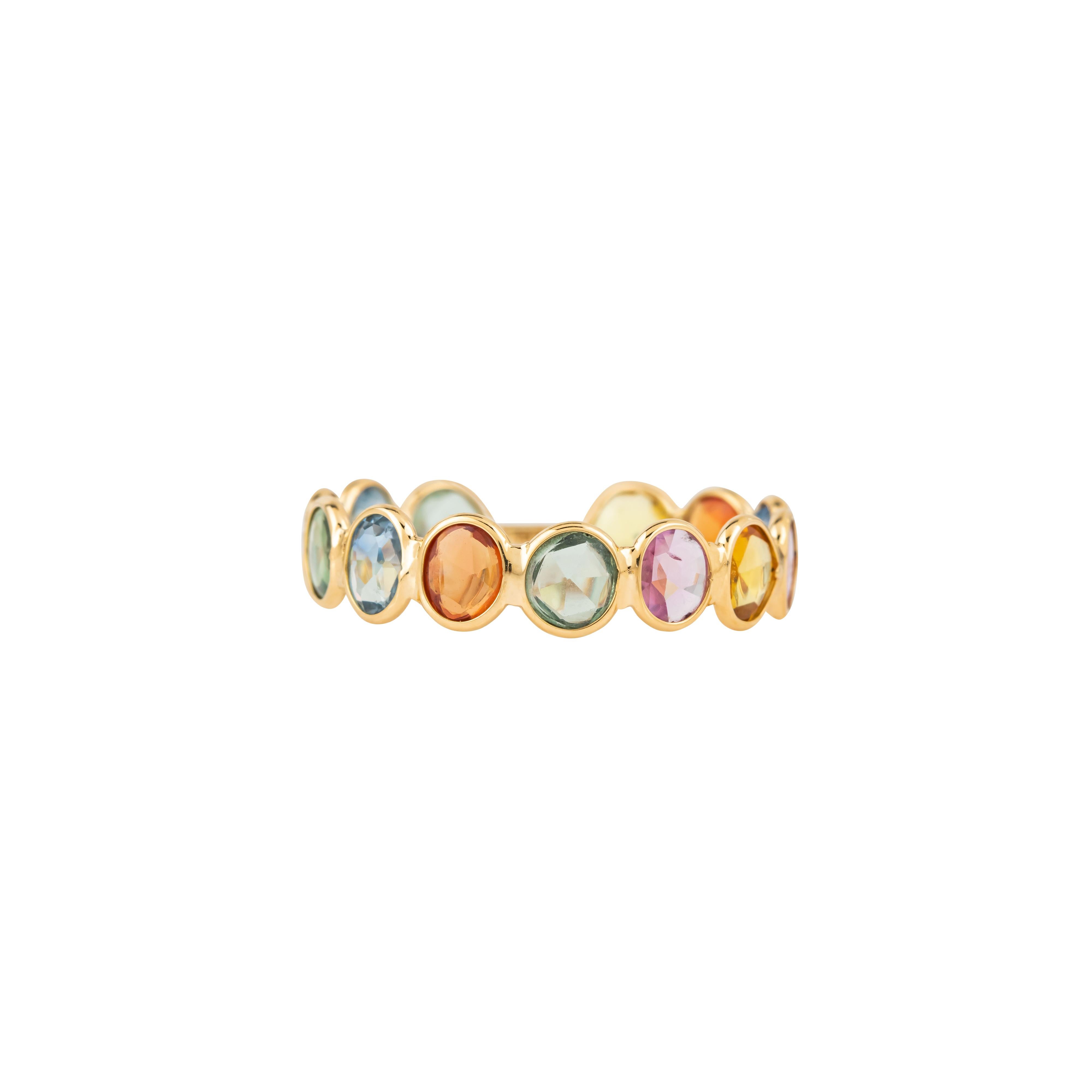 Modern 18 Karat Gold 3.85 Carat Multi-Sapphire Eternity Ring For Sale