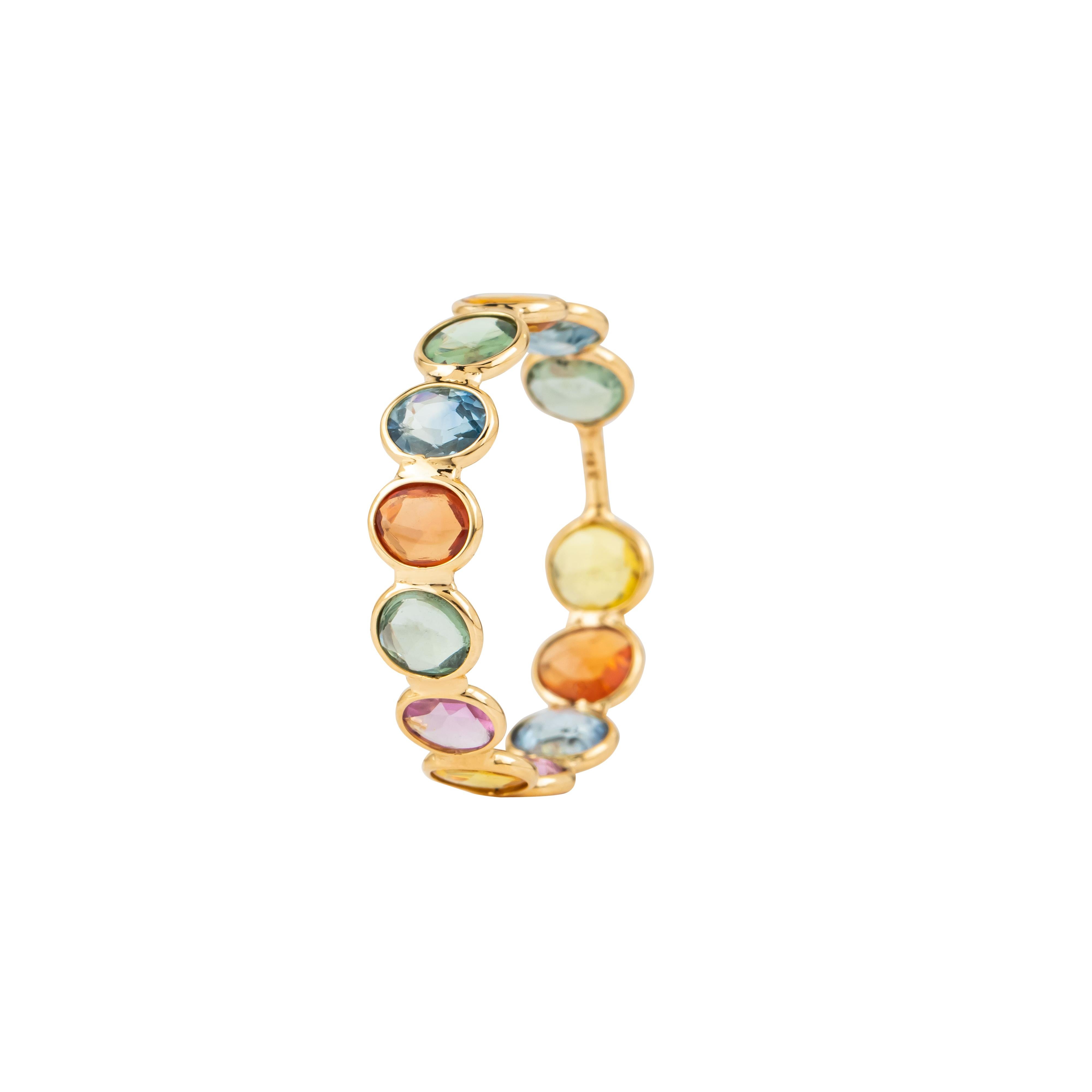 18 Karat Gold 3.85 Carat Multi-Sapphire Eternity Ring In New Condition For Sale In Jaipur, IN