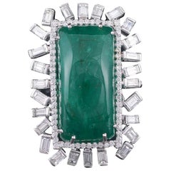 18 karat Gold 38.73 Carat Emerald and Baguette Diamond Cocktail Ring