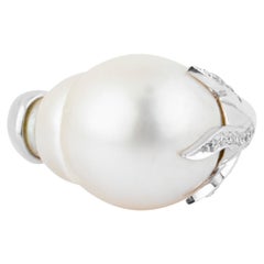 Bague cocktail en or 18 carats avec perles et diamants de 38,78 carats