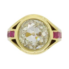18 Karat Gold 3.90 Carat Old European Cut Diamond and Ruby Ring 18 Karat Gold 3.90 Carat Old European Cut Diamond and Ruby Ring