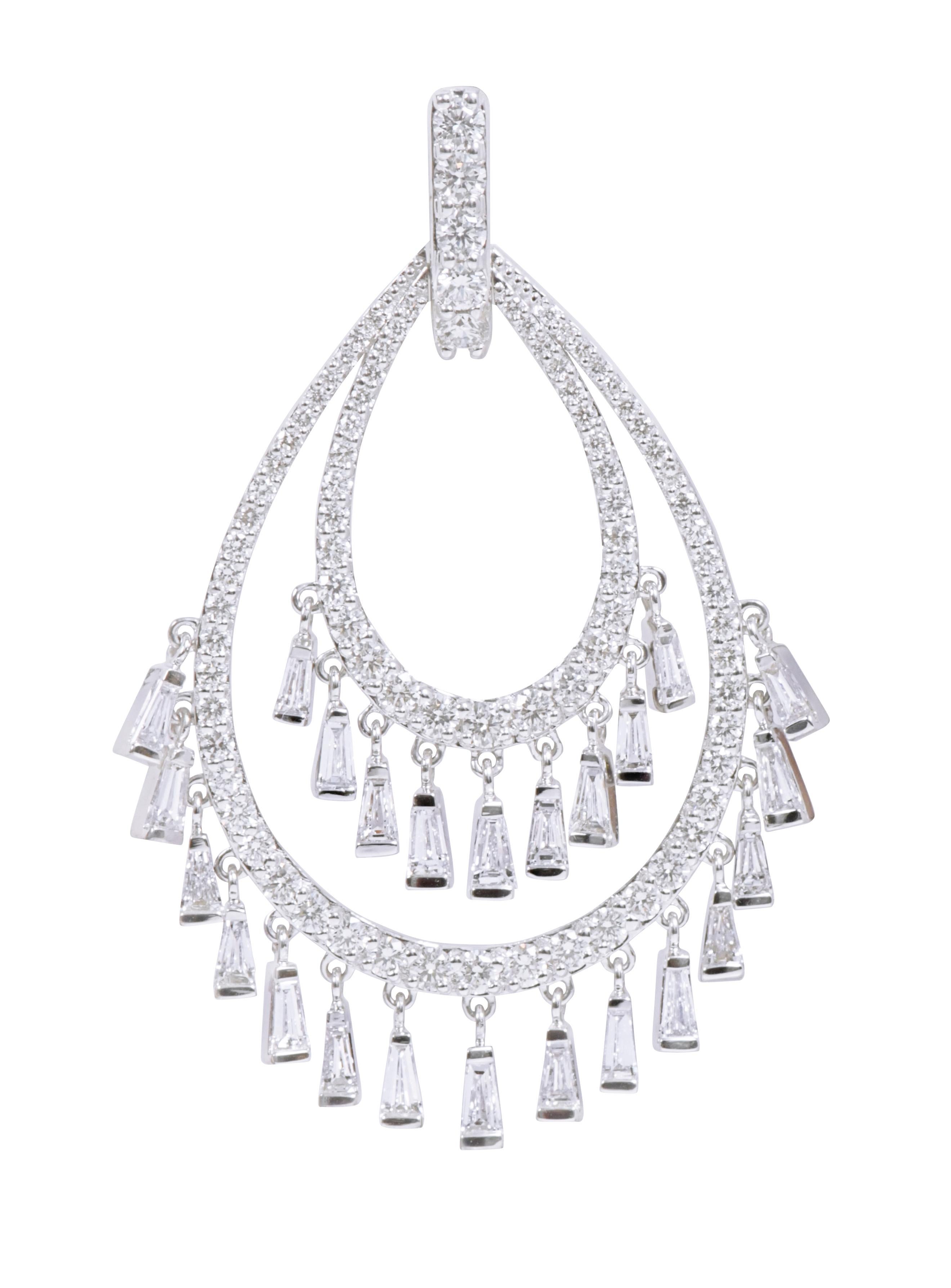 Women's 18 Karat Gold 3.93 Carat Diamond Teardrop Shape Chandelier Earrings For Sale