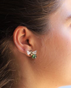 Rossella Ugolini 18K Gold GreenTourmaline Diamonds Bees-Inspired Stud Earrings