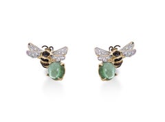 Rossella Ugolini 18K Gold 4 Karats Tourmaline Diamonds Bees Stud Earrings