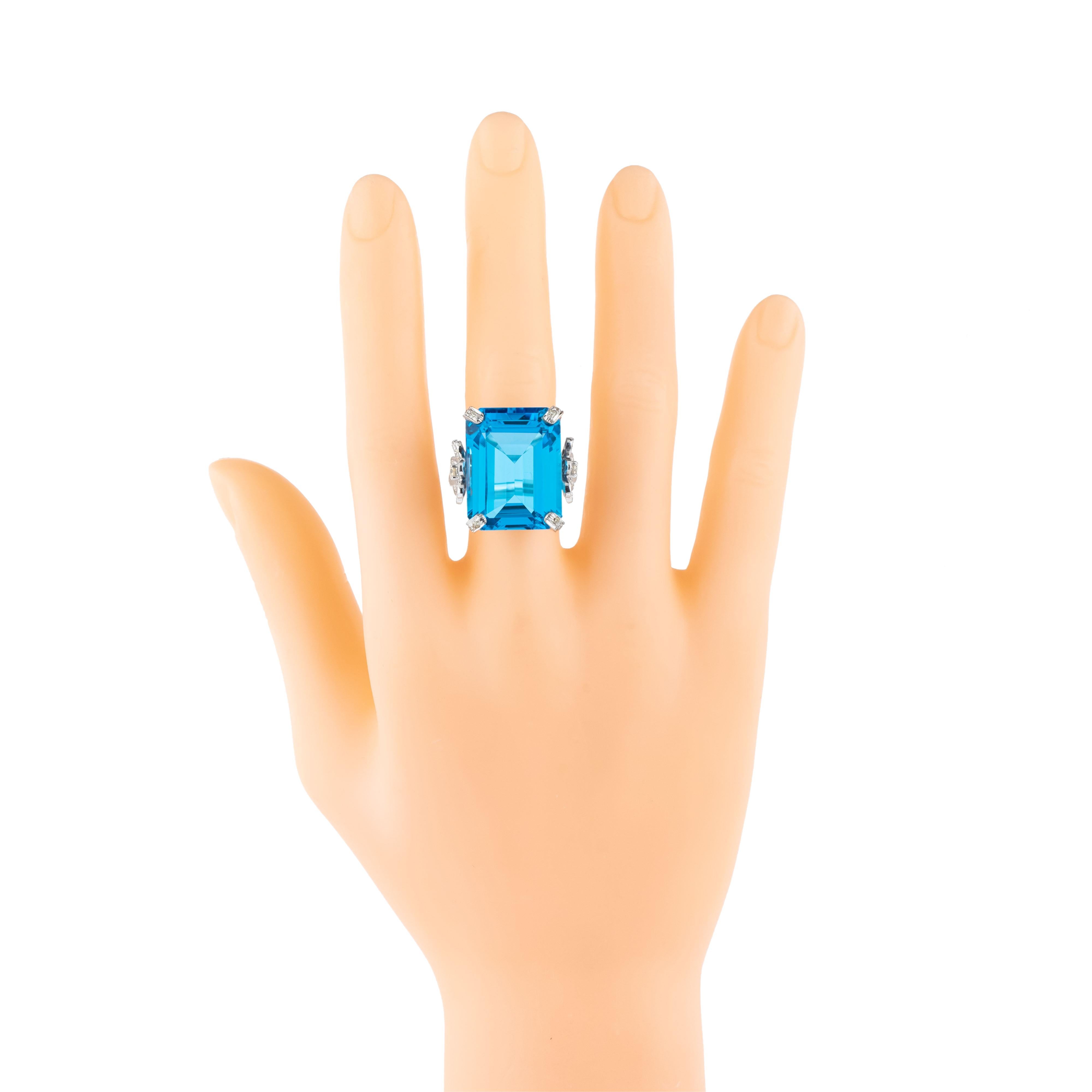 Modern 18 Karat Gold 40.25 Carat Blue Topaz and Diamond Cocktail Ring For Sale