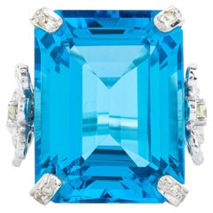 Anello cocktail in oro 18 carati da 40,25 carati con topazio blu e diamanti