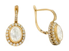 18 Karat Gold 4.03 Carats Solitaire Diamond Drop Earrings in Victorian Style