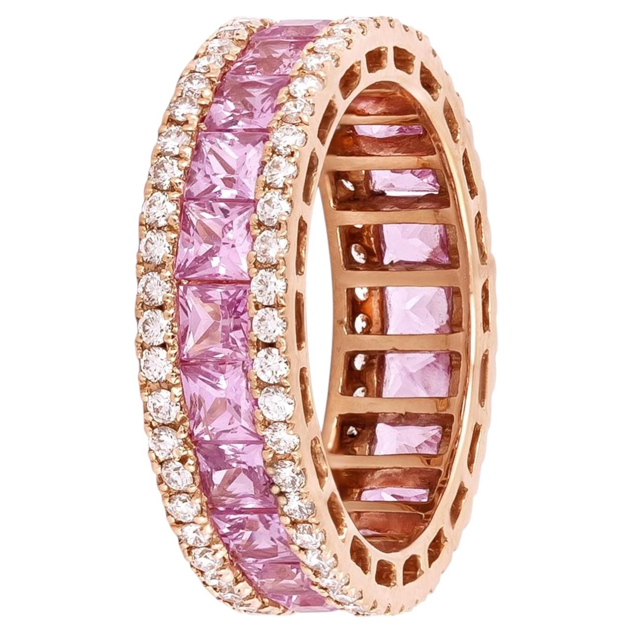 18 Karat Gold 4.05 Carat Diamond and Pink Sapphire Eternity Cocktail Ring