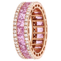 Bague cocktail d'éternité en or 18 carats avec diamant de 4,05 carats et saphir rose