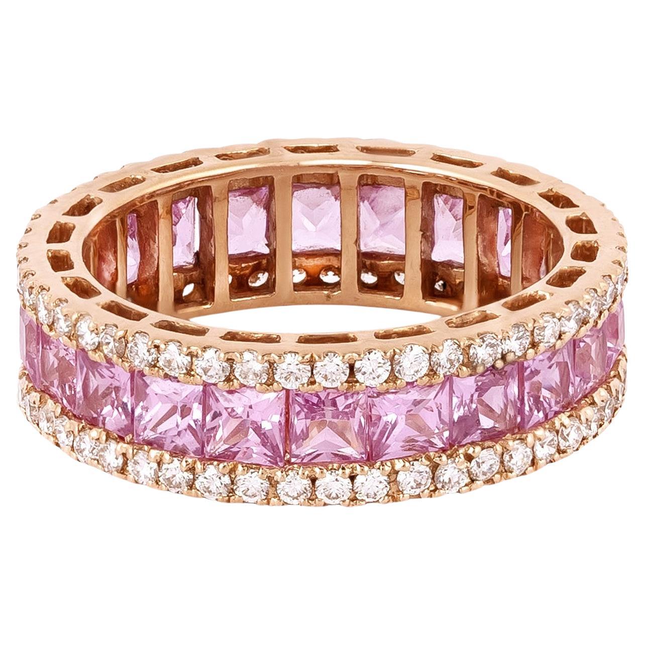18 Karat Gold 4.05 Carat Diamond and Pink Sapphire Eternity Cocktail Ring  For Sale