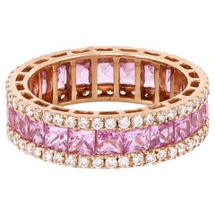 Anello Eternity Cocktail in oro 18 carati con diamante e zaffiro rosa da 4,05 carati