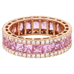 Eternity-Cocktailring aus 18 Karat Gold mit 4,05 Karat Diamant und rosa Saphir 