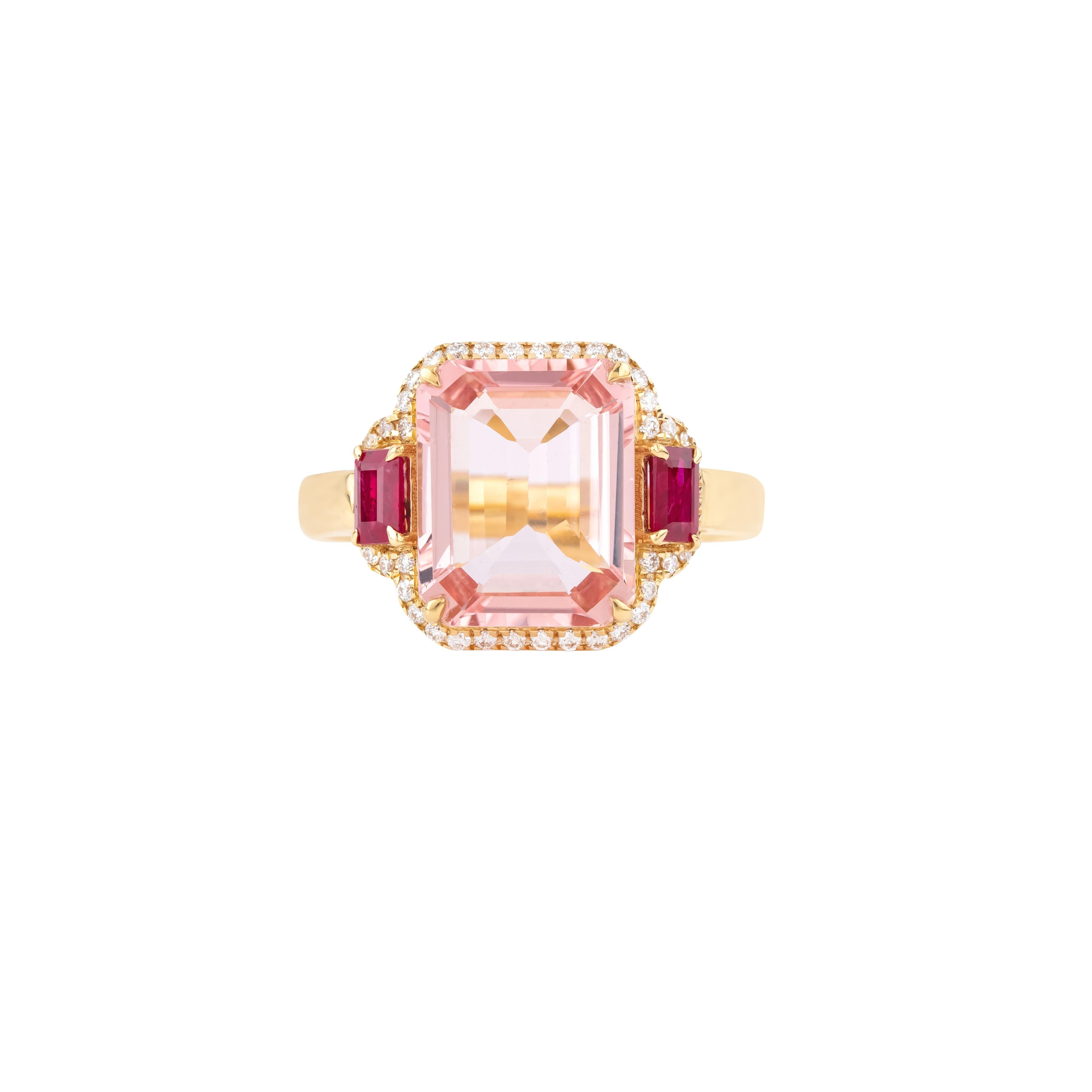 De las mujeres Anillo solitario de oro de 18 quilates con diamante, rubí y morganita de 4,12 quilates en venta