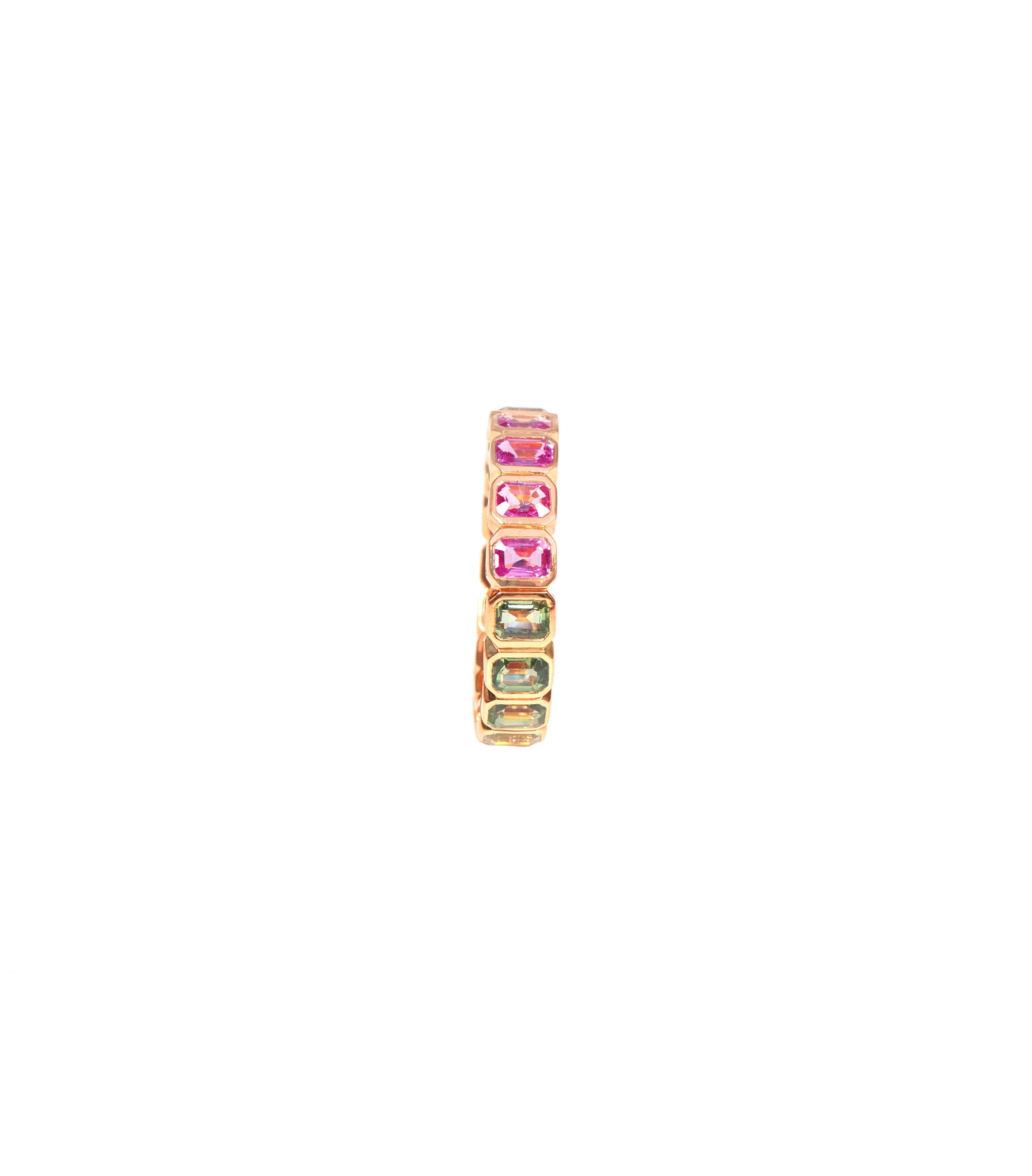 Modern 18 Karat Gold 4.19 Carat Multi-Sapphire Eternity Band Ring For Sale