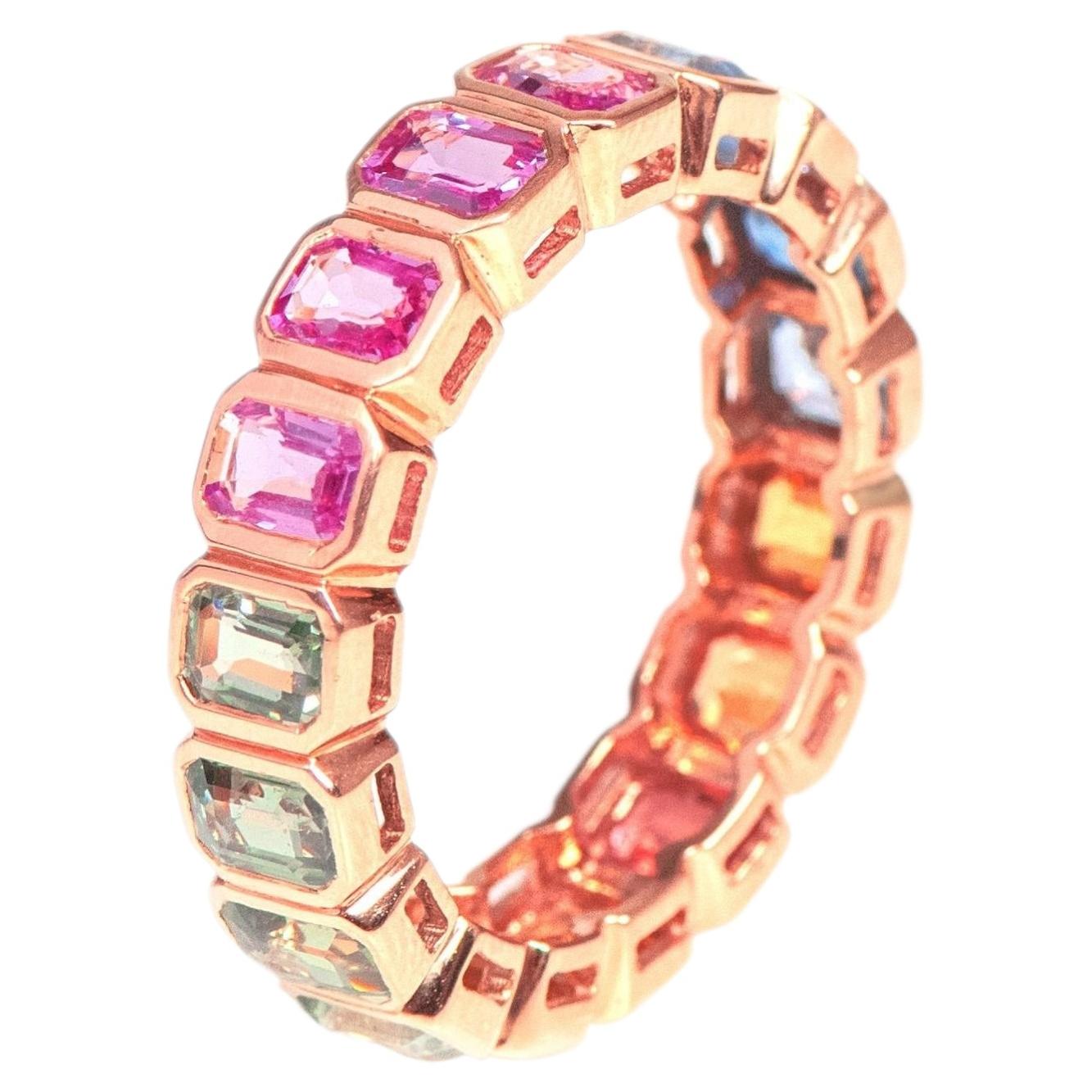 18 Karat Gold 4.19 Carat Multi-Sapphire Eternity Band Ring