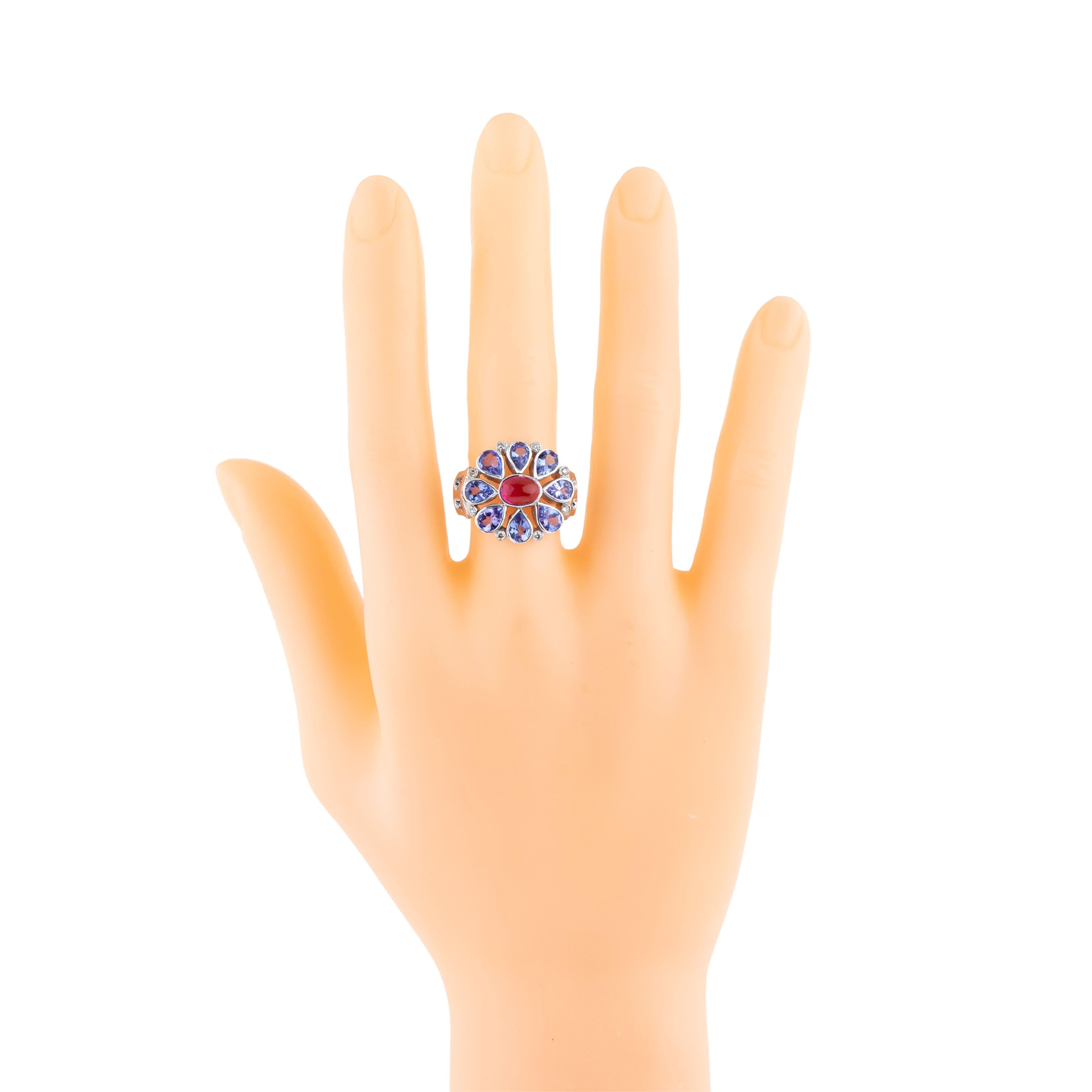 Women's 18 Karat Gold 4.22 Carats Color Stone and Diamond Cocktail Ring For Sale