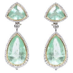 18 Karat Gold 43.72 Carat Colombian Emerald and Diamond Cocktail Drop Earrings