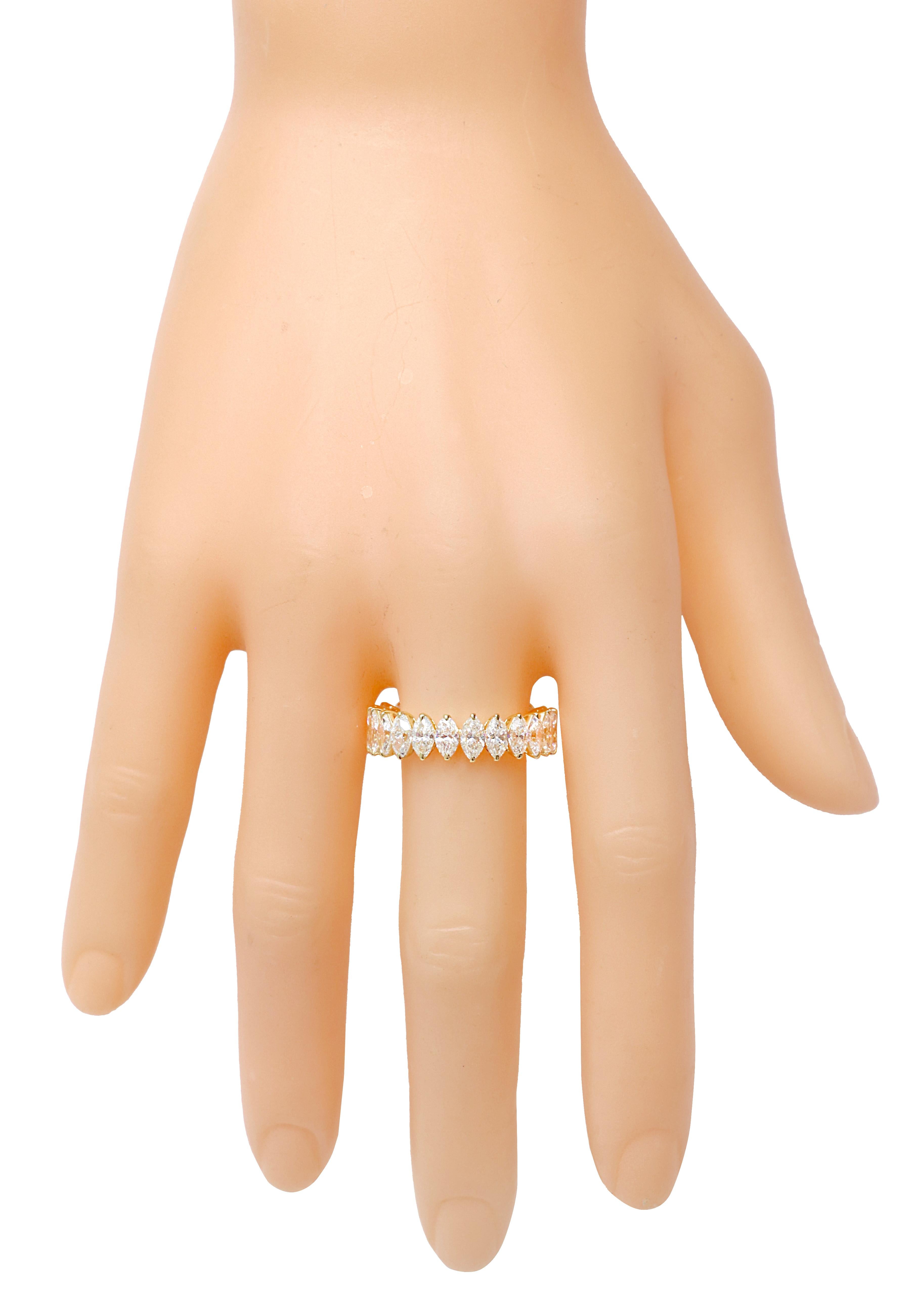 Contemporary 18 Karat Gold 4.43 Carat Solitaire Marquise-Shape Diamond Eternity Band Ring For Sale