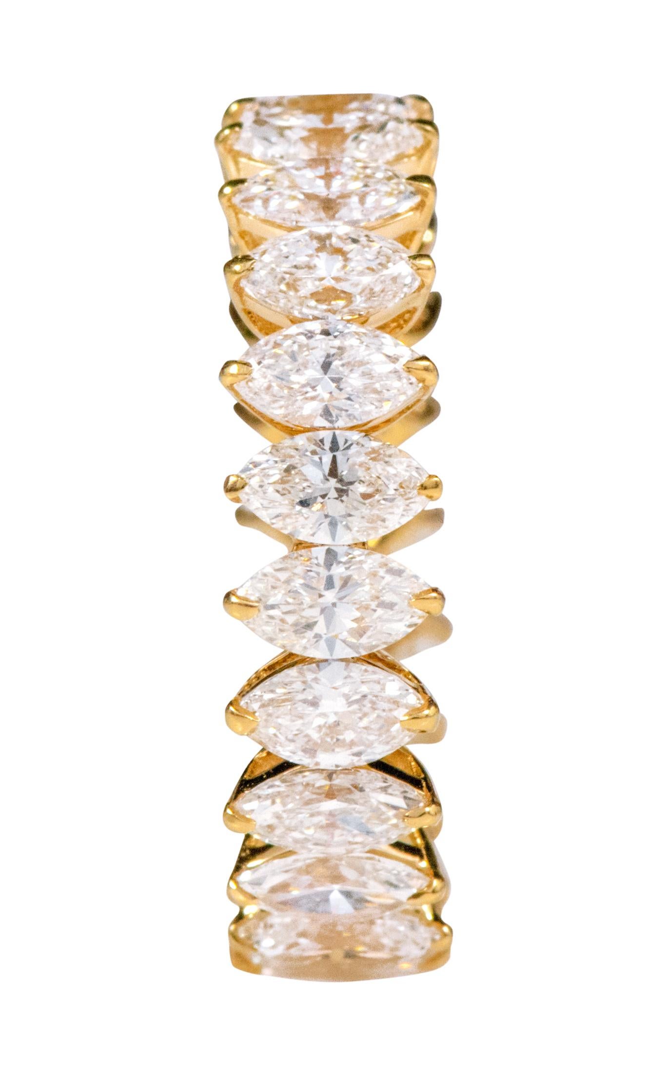 Marquise Cut 18 Karat Gold 4.43 Carat Solitaire Marquise-Shape Diamond Eternity Band Ring For Sale