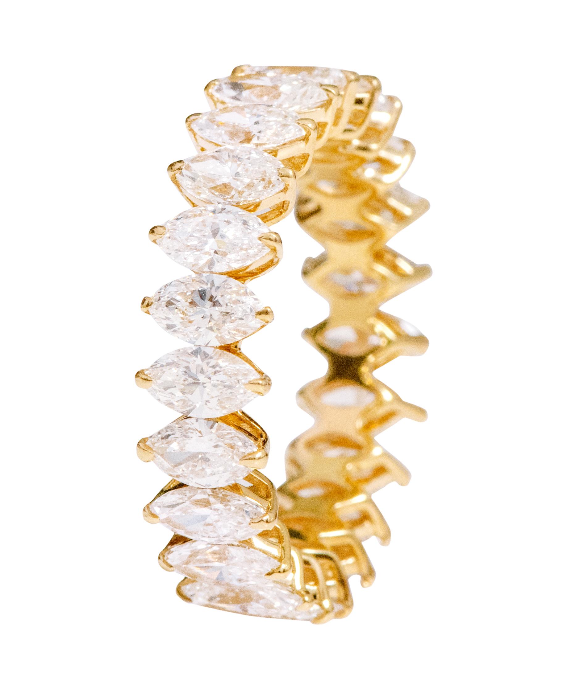 Women's 18 Karat Gold 4.43 Carat Solitaire Marquise-Shape Diamond Eternity Band Ring For Sale