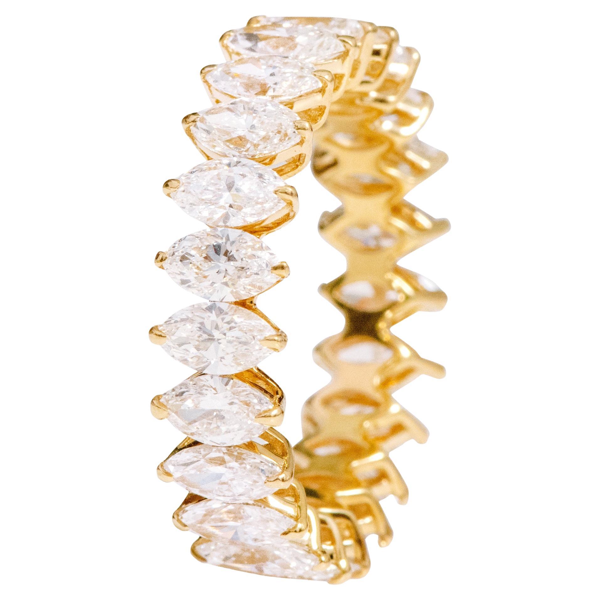 18 Karat Gold 4.43 Carat Solitaire Marquise-Shape Diamond Eternity Band Ring For Sale