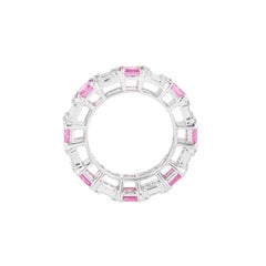 18 Karat Gold 4.44 Carat Diamond and Pink Sapphire Eternity Ring