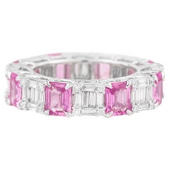 18 Karat Gold 4.44 Carat Diamond and Pink Sapphire Eternity Ring