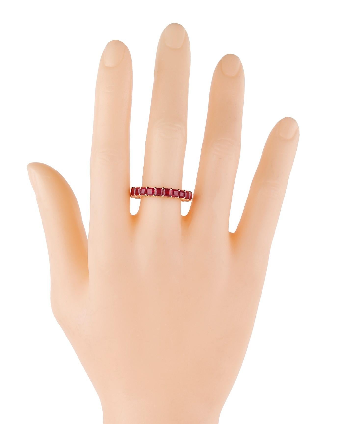 Women's 18 Karat Gold 4.48 Carat Ruby Eternity Cocktail Ring For Sale
