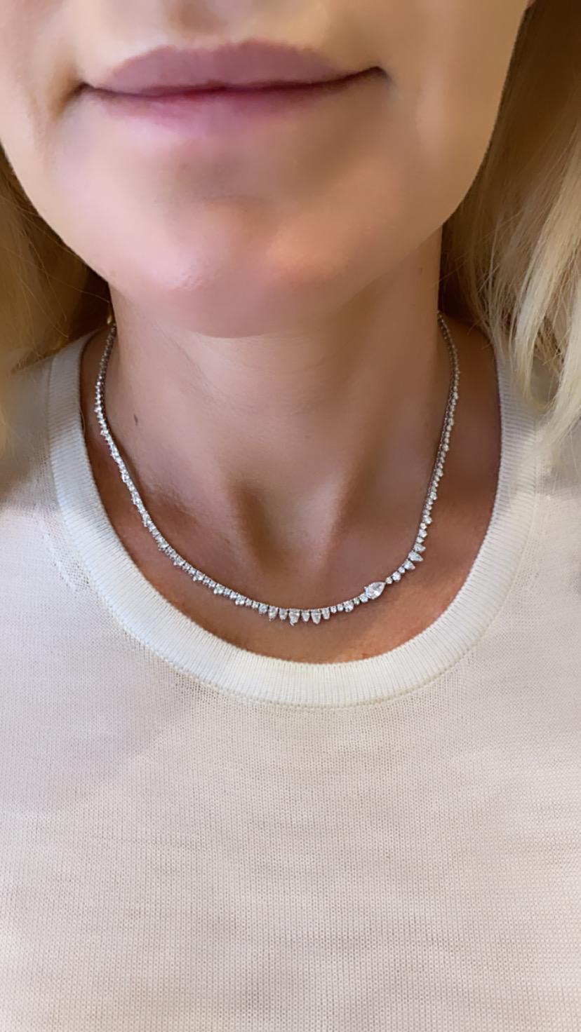 18 Karat white gold Classic Diamond necklace created by Monan with 4.50 carats of mixed brilliant cut diamonds, all E-G colour and VS-VVS clarity.
