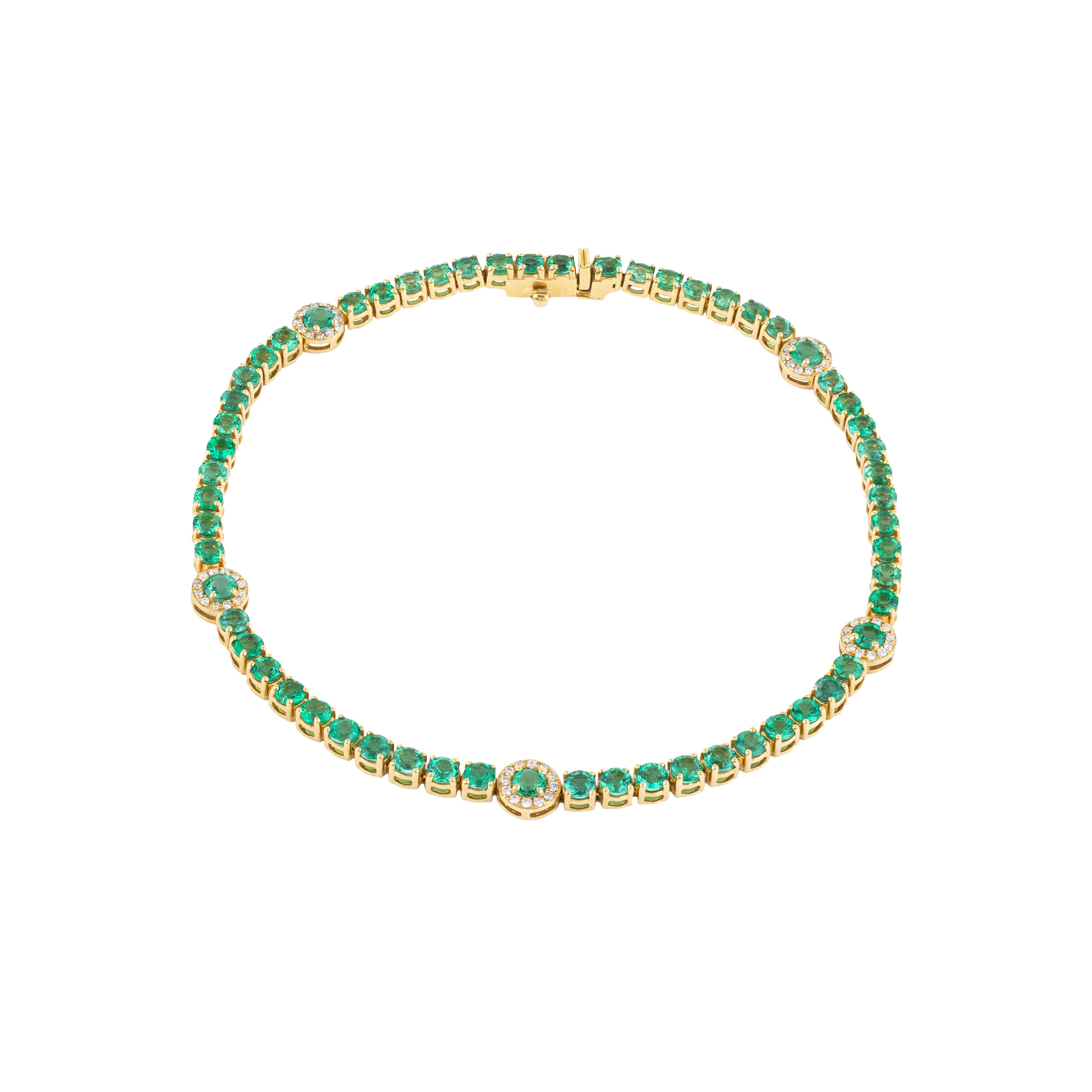 Donna Bracciale tennis in oro 18 carati con smeraldo e diamante da 4,73 carati in vendita