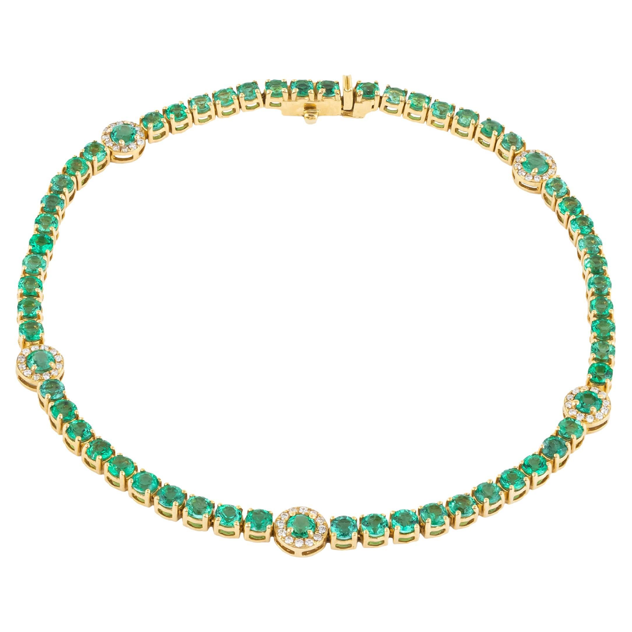 Bracciale tennis in oro 18 carati con smeraldo e diamante da 4,73 carati in vendita
