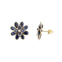 18 Karat Gold 4.84 Carat Diamond and Sapphire Cocktail Stud Earrings