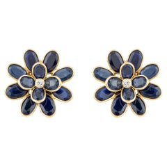 18 Karat Gold 4.84 Carat Diamond and Sapphire Cocktail Stud Earrings