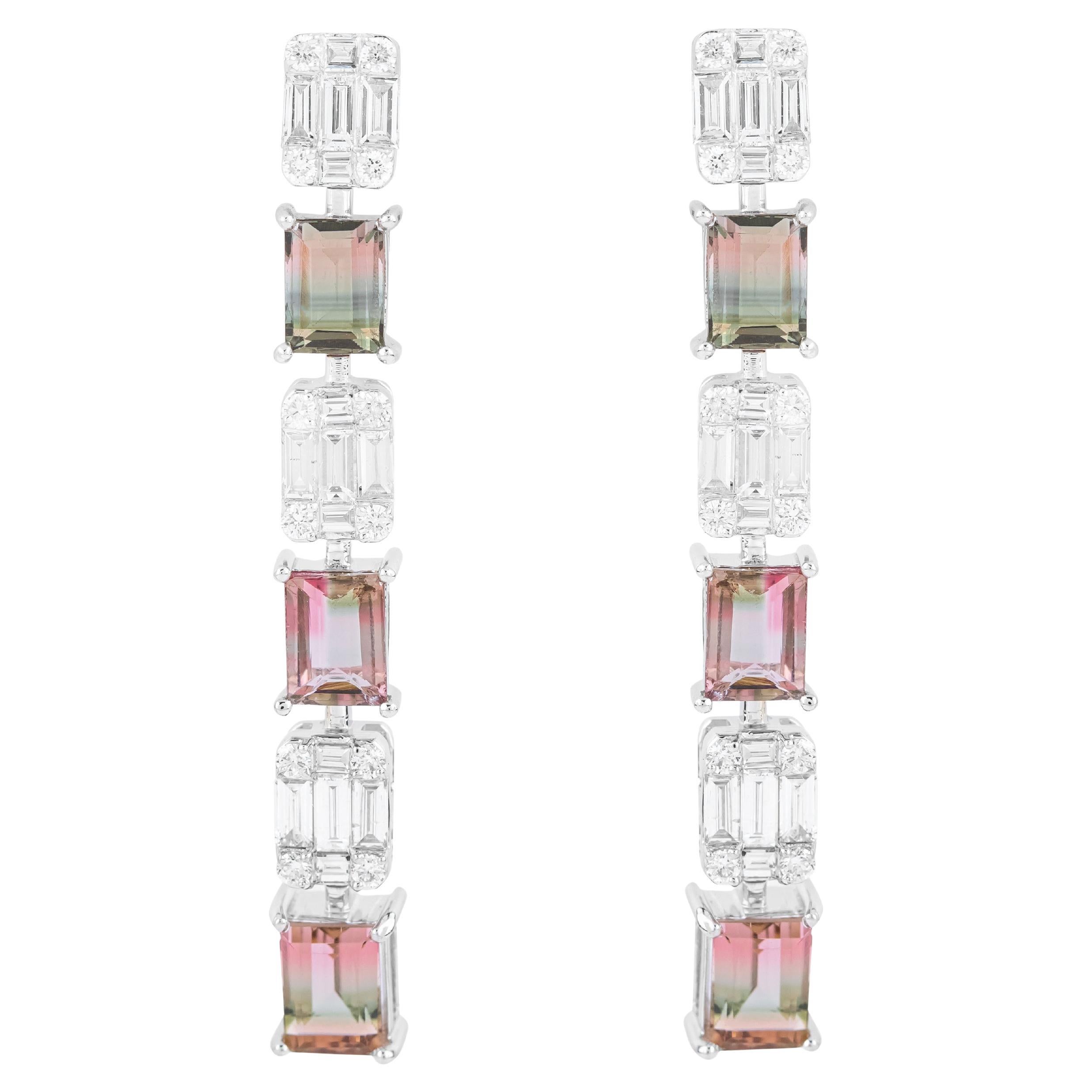 18 Karat Gold 4.97 Carat Tourmaline & Diamond Cocktail Dangle Earrings