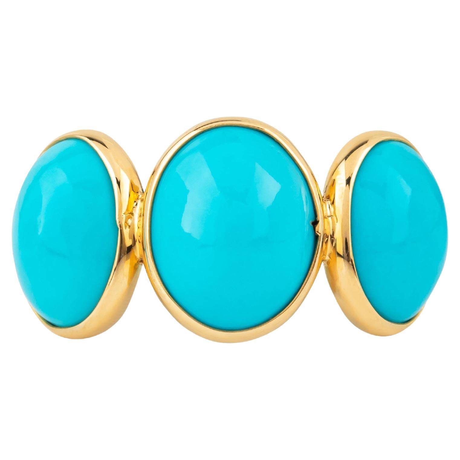 18 Karat Gold 5.05 Carat Turquoise Three Stone Ring