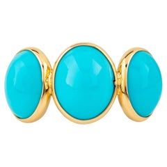 Bague à trois pierres en or 18 carats 5,05 carats Turquoise