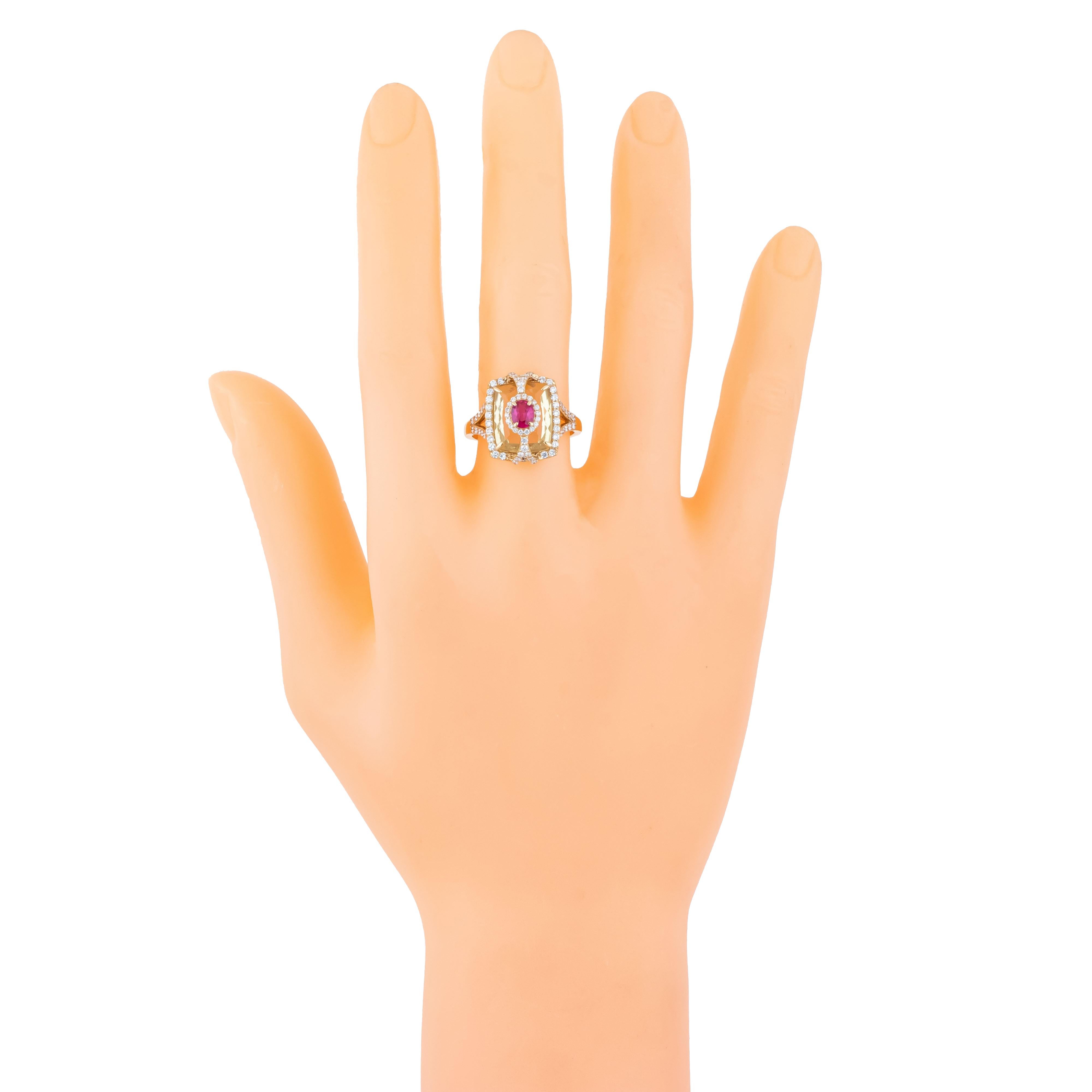 Bague cocktail en or 18 carats avec diamants, citrine et rubis de 5,13 carats Neuf - En vente à Jaipur, IN