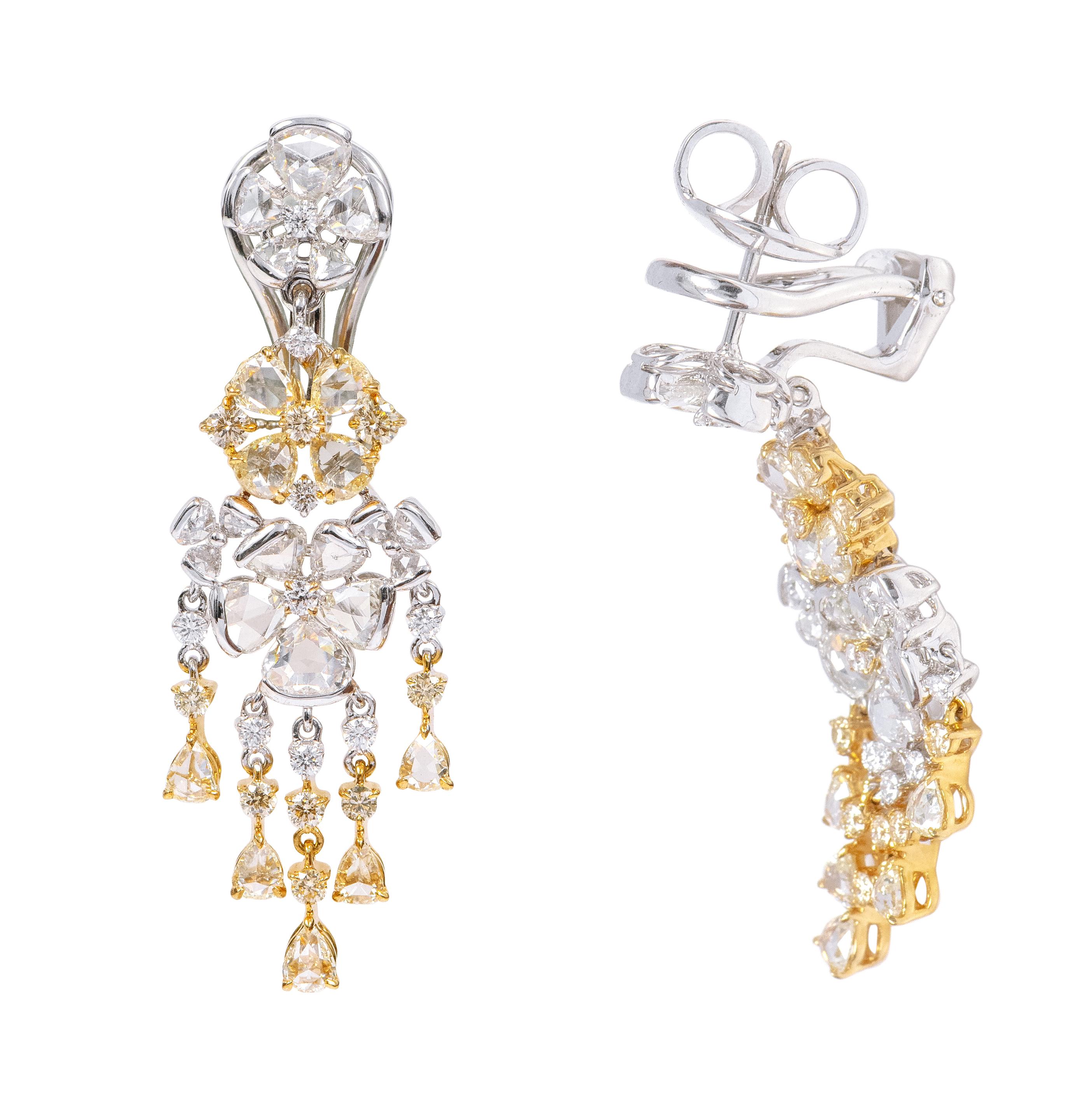 Contemporary 18 Karat Gold 5.23 Carat Fancy Yellow and White Diamond Dangle Earrings For Sale