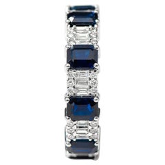 18 Karat Gold 5.26 Carat Emerald-Cut Sapphire and Diamond Eternity Band Ring