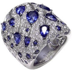 18 Karat Gold 5.27 Carat Blue Sapphires 2.94 Carat White Diamonds Band Ring