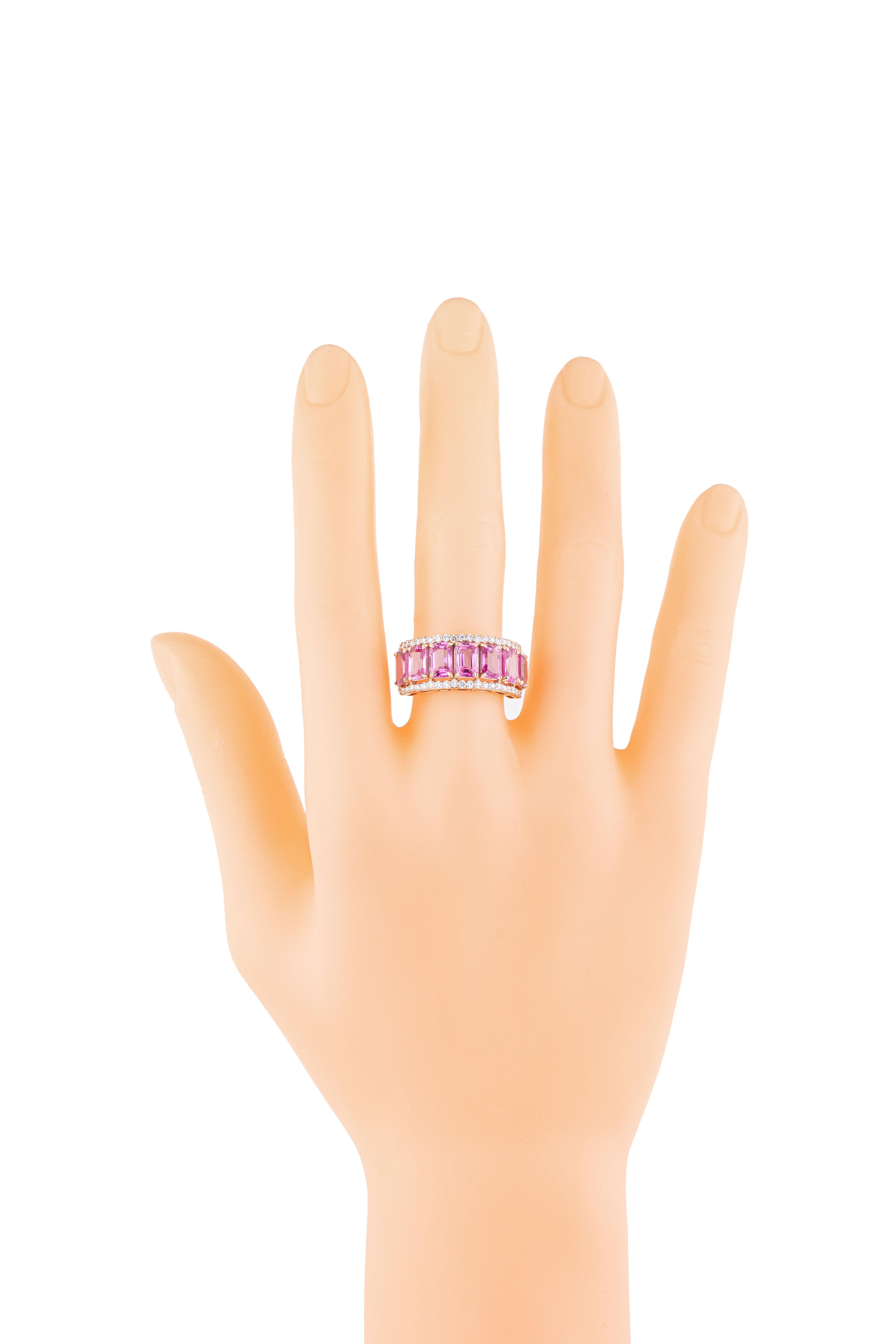 Bague demi-anneau en or 18 carats avec diamant de 5,34 carats et saphir rose Pour femmes en vente