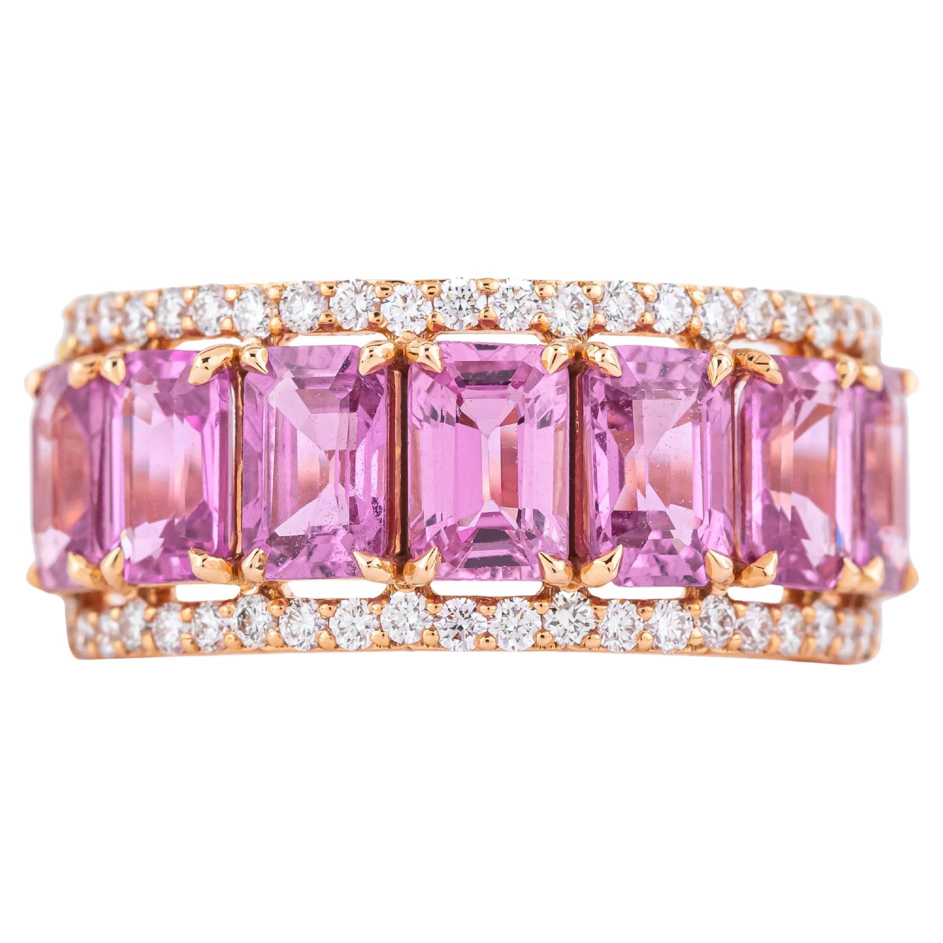 Bague demi-anneau en or 18 carats avec diamant de 5,34 carats et saphir rose en vente